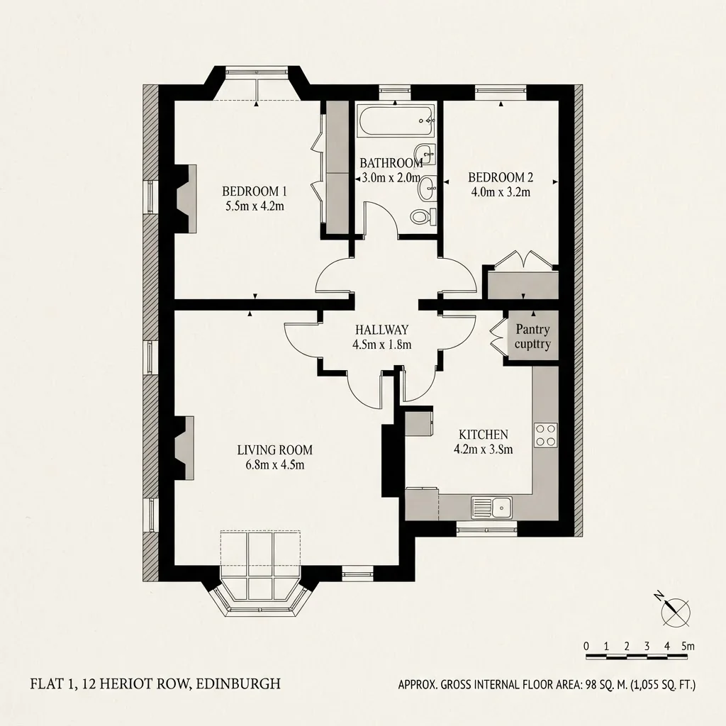 Architectural floor plan of an Edinburgh apartment