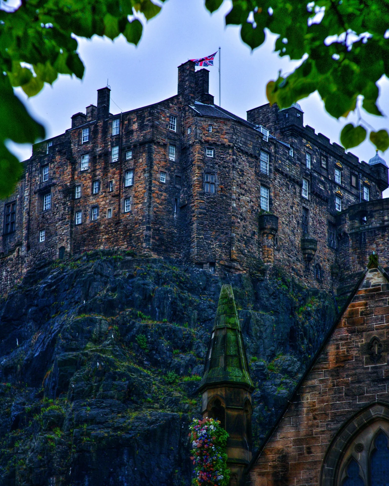 Historic Edinburgh tenement rooftop panorama